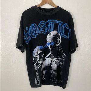 Black Graphic T-Shirt with Blue Accents